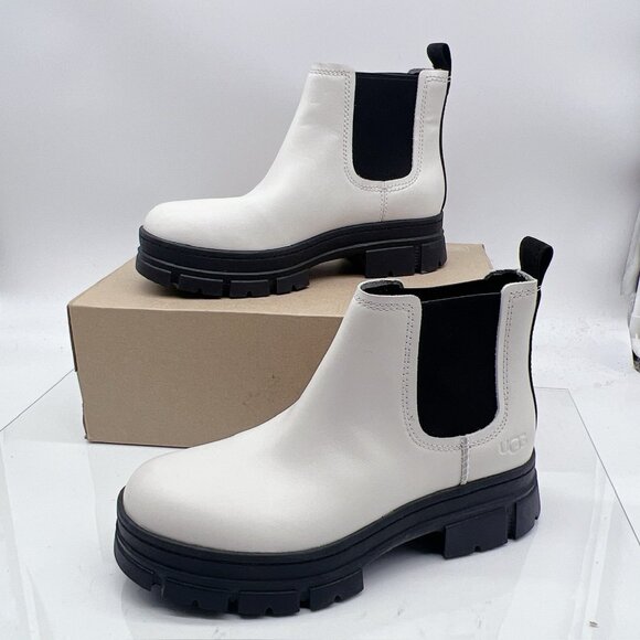 UGG ASHTON CHELSEA BOOTS Platform Waterproof Pull-on WHITE LEATHER WOMEN'S US 9 - Picture 4 of 12